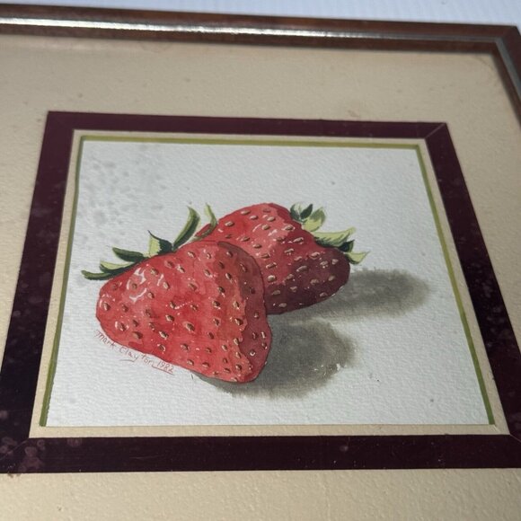 Strawberry Watercolor Painting Mark Clayton Framed And Matted Vintage 1982 - Picture 2 of 3